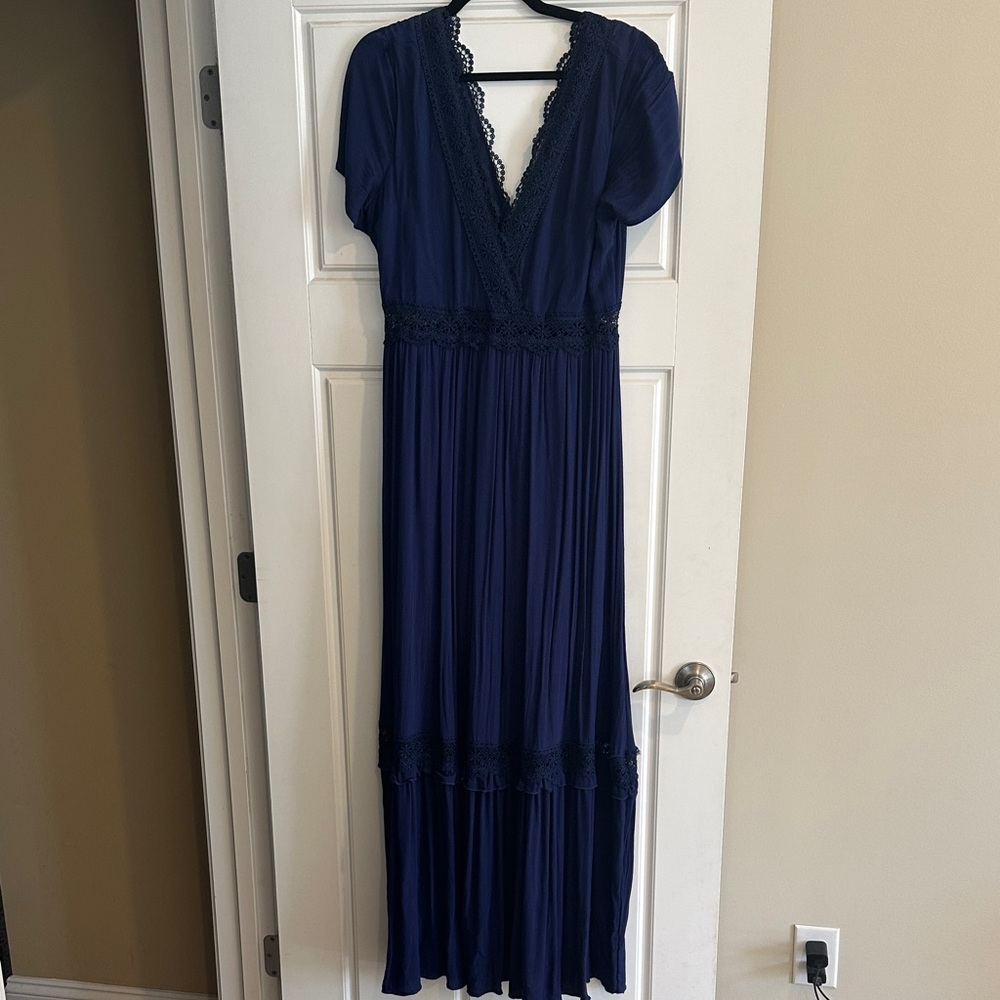 Altard State Navy Lace-Trim V-Neck Maxi Dress